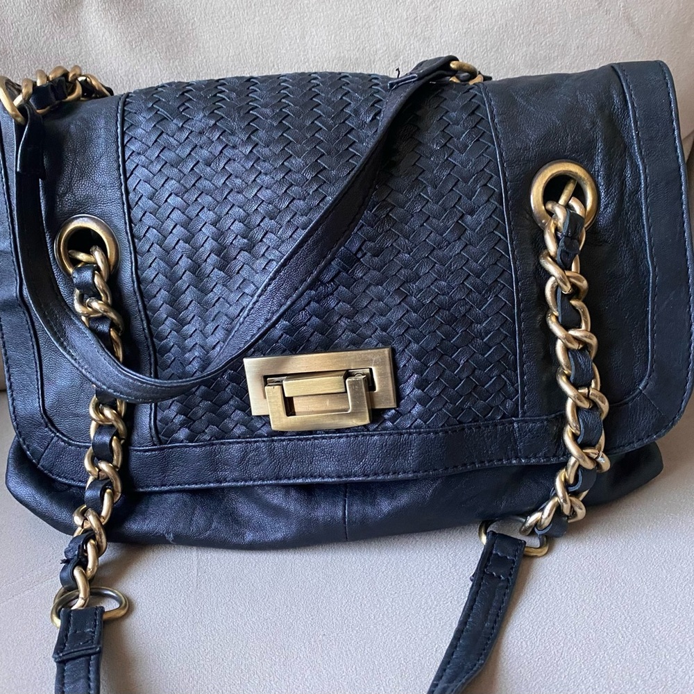 Dune Woven Leather Flap Chain Bag